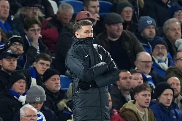 Fabian Hurzeler saw his Brighton side fall behind to a controversial penalty (Gareth Fuller/PA).