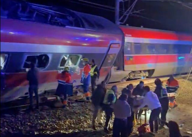 <p>Emergency personnel working after a train accident in Adamuz, southern Spain, on 18 January 2026</p>