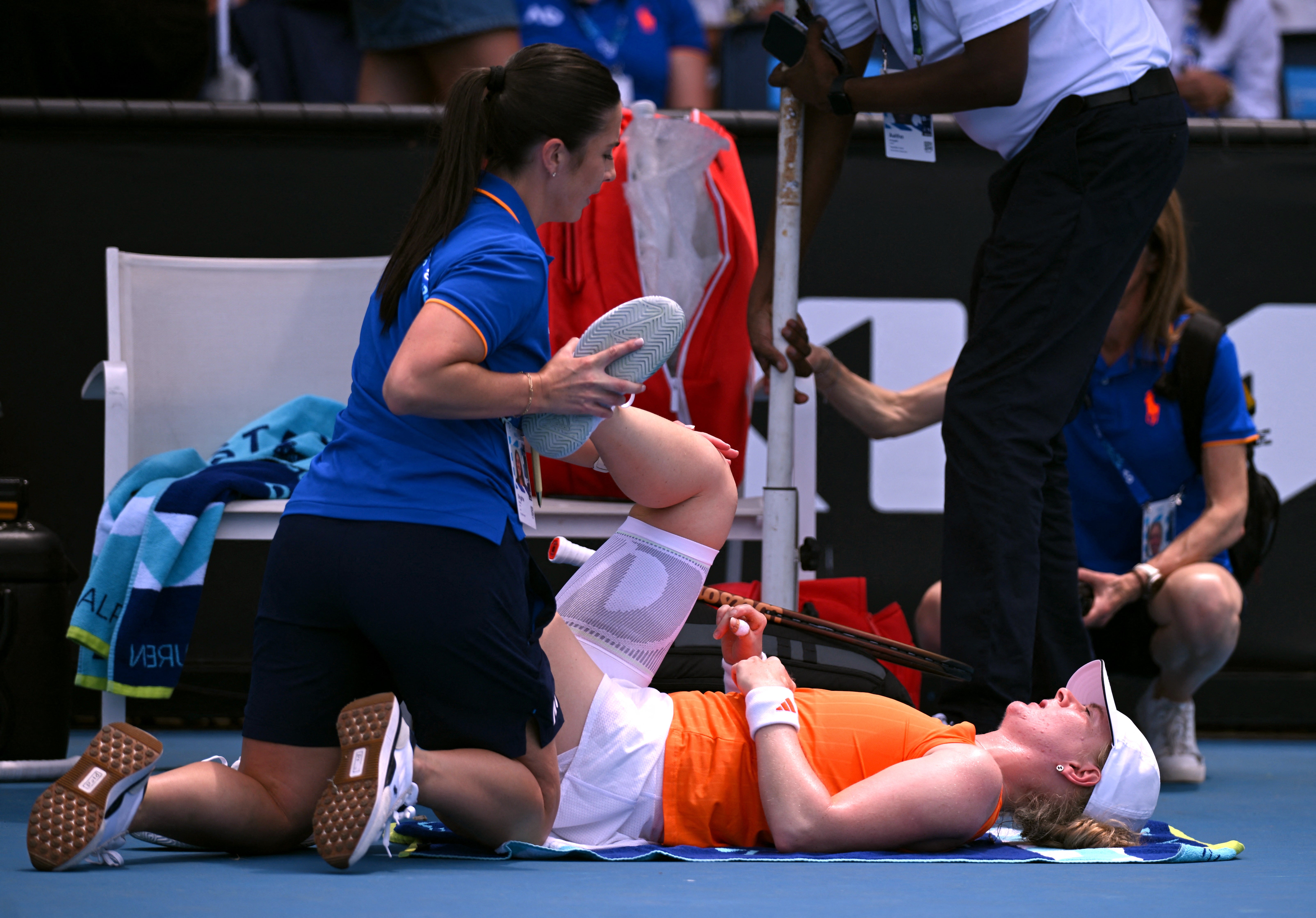 <p>Fran Jones received treatment before eventually retiring from her first-round match</p>