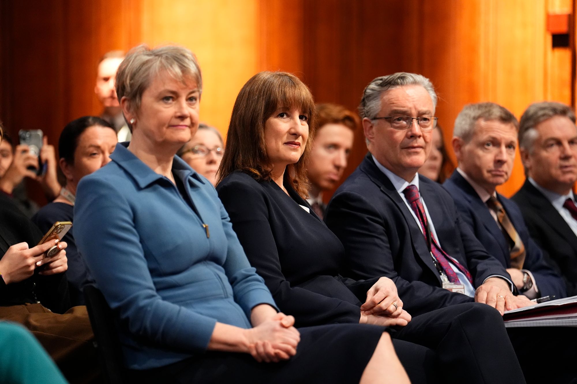 Foreign Secretary Yvette Cooper and Chancellor of the Exchequer Rachel Reeves in the media briefing room of 9 Downing Street in central London
