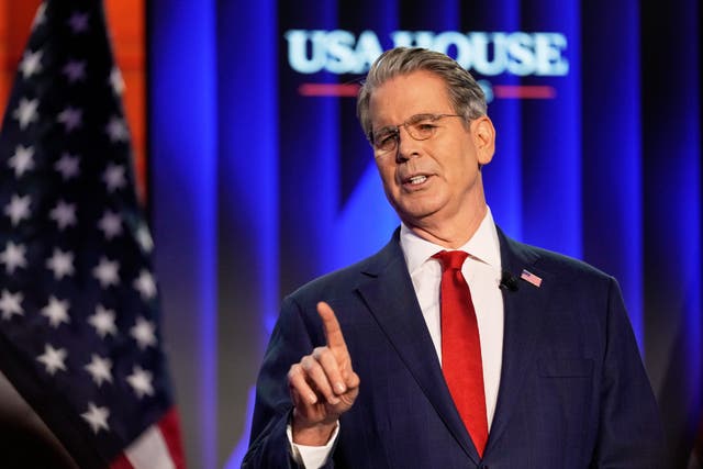 <p>Scott Bessent speaks at the World Economic Forum in Davos, Switzerland, Tuesday, Jan. 20</p>