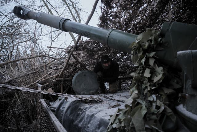 <p>In this photo provided by Ukraine's 24th Mechanized Brigade press service, servicemen fire a 2S1 Gvozdika self propelled howitzer towards Russian positions near Chasiv Yar town, Donetsk region, Ukraine, Sunday, Jan. 18, 2026. (Oleg Petrasiuk/Ukraine's 24th Mechanized Brigade via AP)</p>