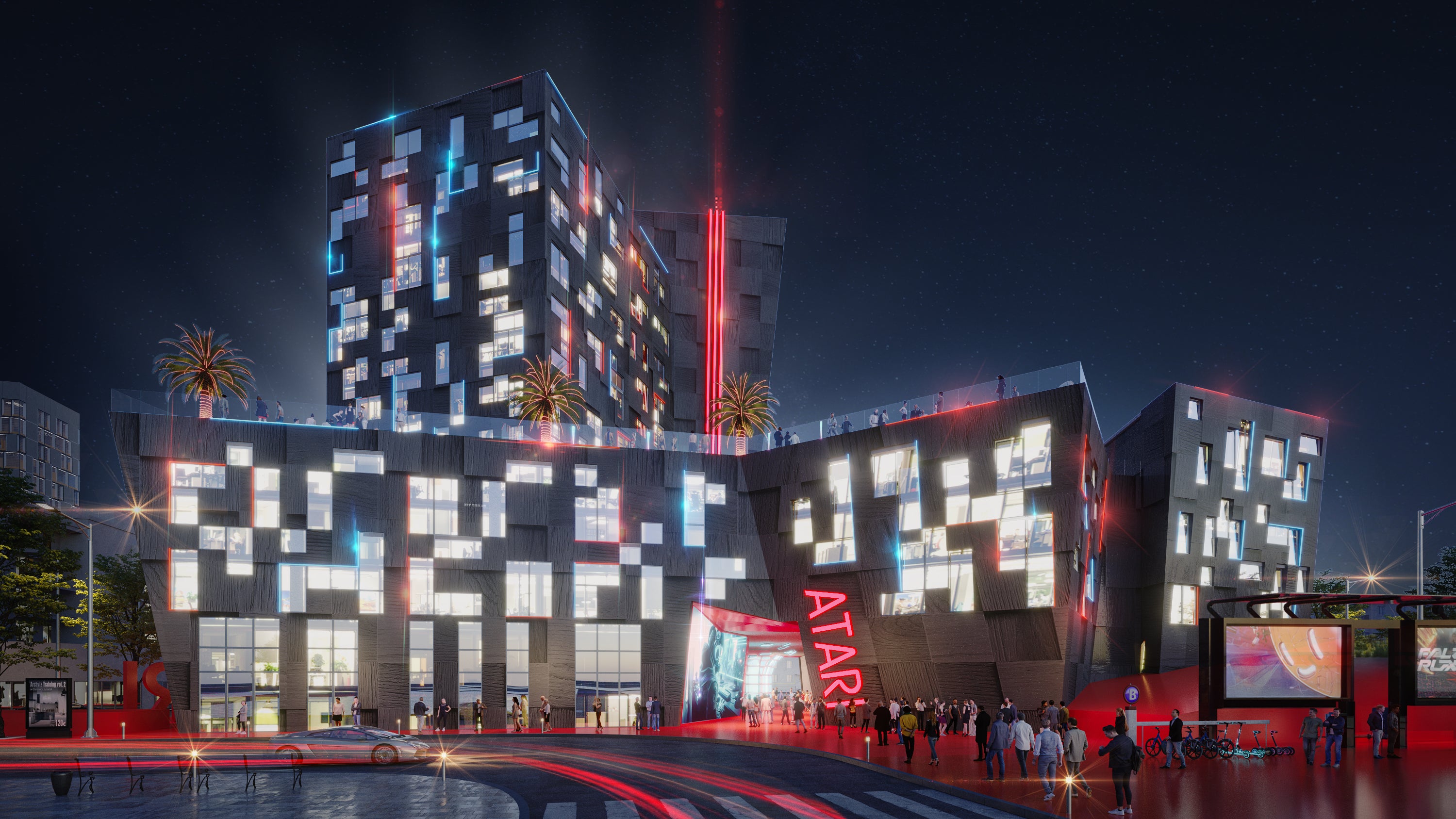Atari is moving forward with plans to build a video-game-themed hotel in Phoenix, Arizona, and has unveiled the designs