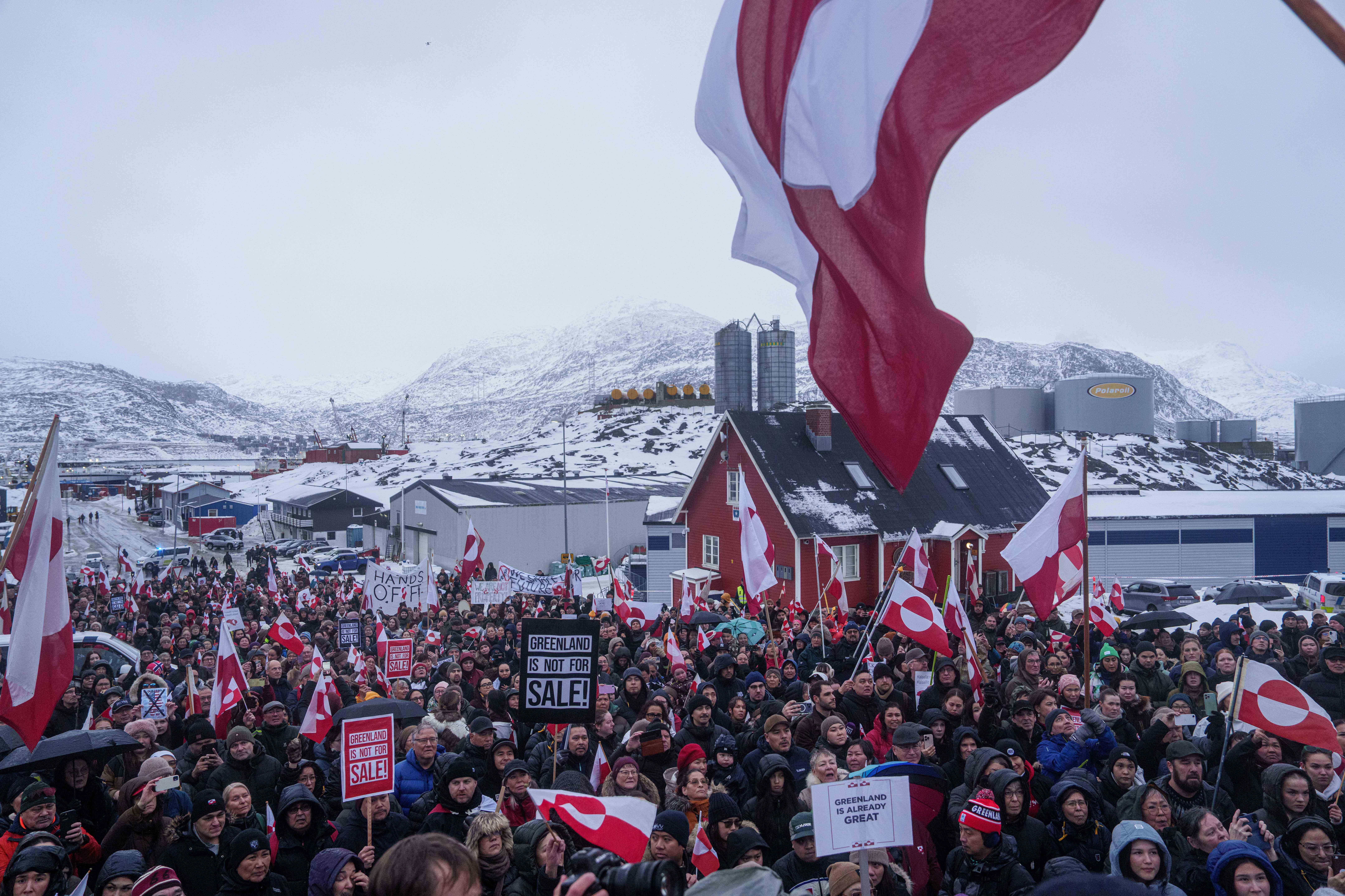 People protest against Trump's policy towards Greenland in front of the US consulate in Nuuk, Greenland. Trump has long expressed desire to take Greenland, despite objections at home and abroad