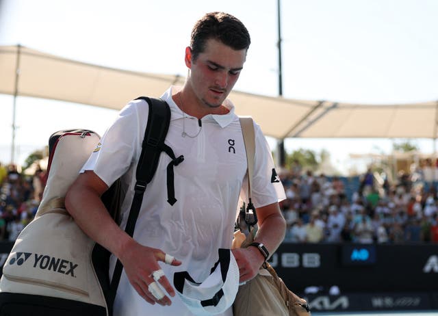 <p>Brazil's Joao Fonseca was knocked out in the opening round after struggling physically against Eliot Spizziri </p>