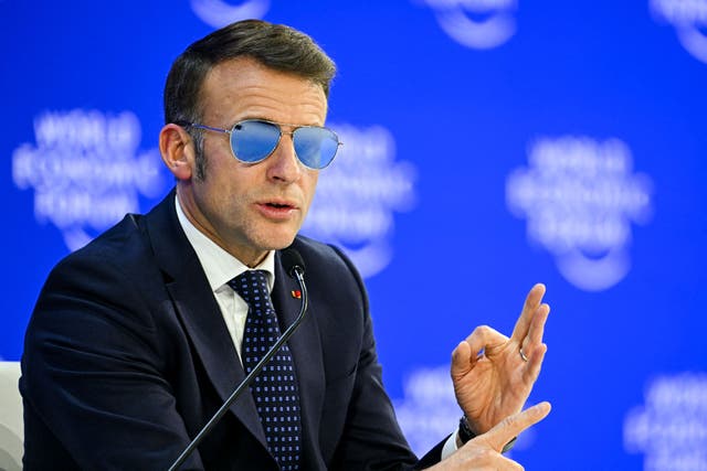 <p>French President Emmanuel Macron appeared at the World Economic Forum in Davos on Tuesday</p>