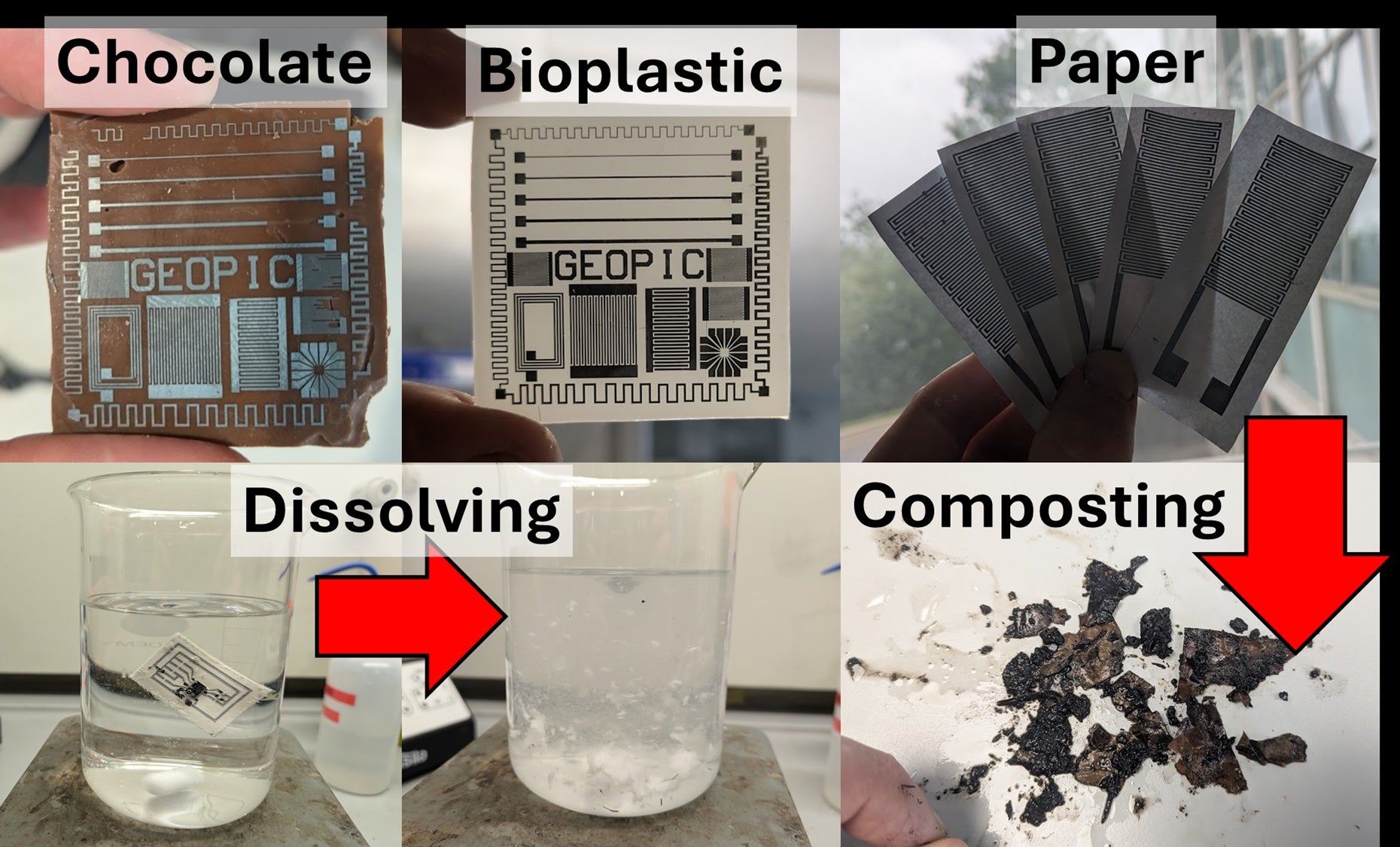 Zinc-based electronic circuit boards can be printed on paper, bioplastics and chocolate