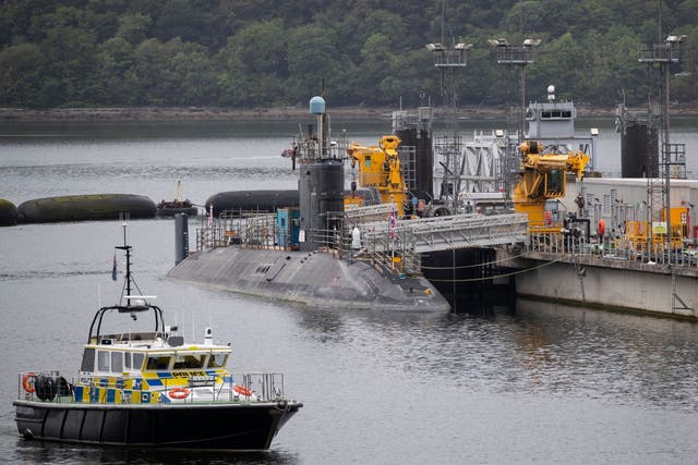 One of the Vanguard Class nuclear submarines in the dock at HM Naval Base Clyde (Jane Barlow/PA)