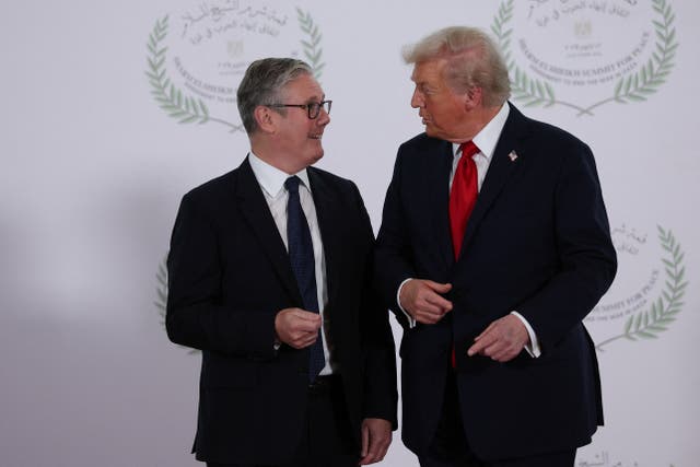 <p>Donald Trump and Sir Keir Starmer at the Sharm El Sheikh peace summit in Egypt in October</p>