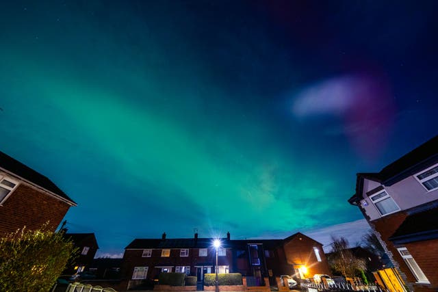 <p>The Northern Lights are seen in the sky above Lee Park in Liverpool, Merseyside.</p>