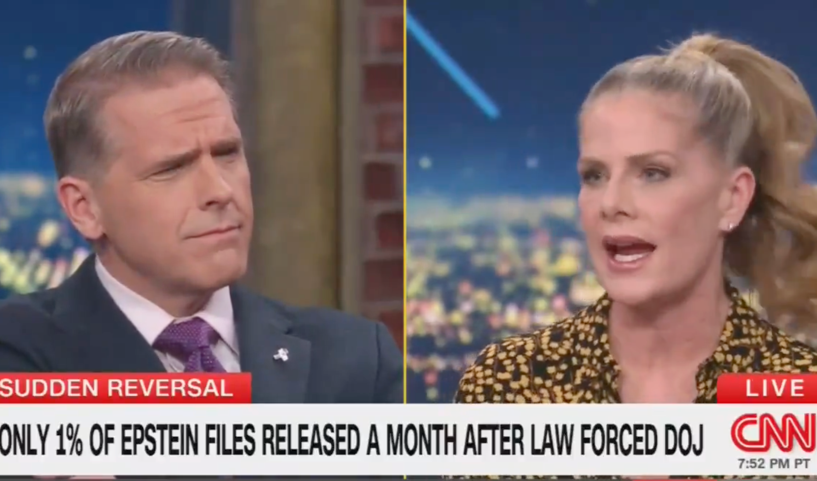 <p>Scott Jennings said that people shouldn't get their 'knickers in a twist' over the Epstein files, sparking fury from Leigh McGowan</p>