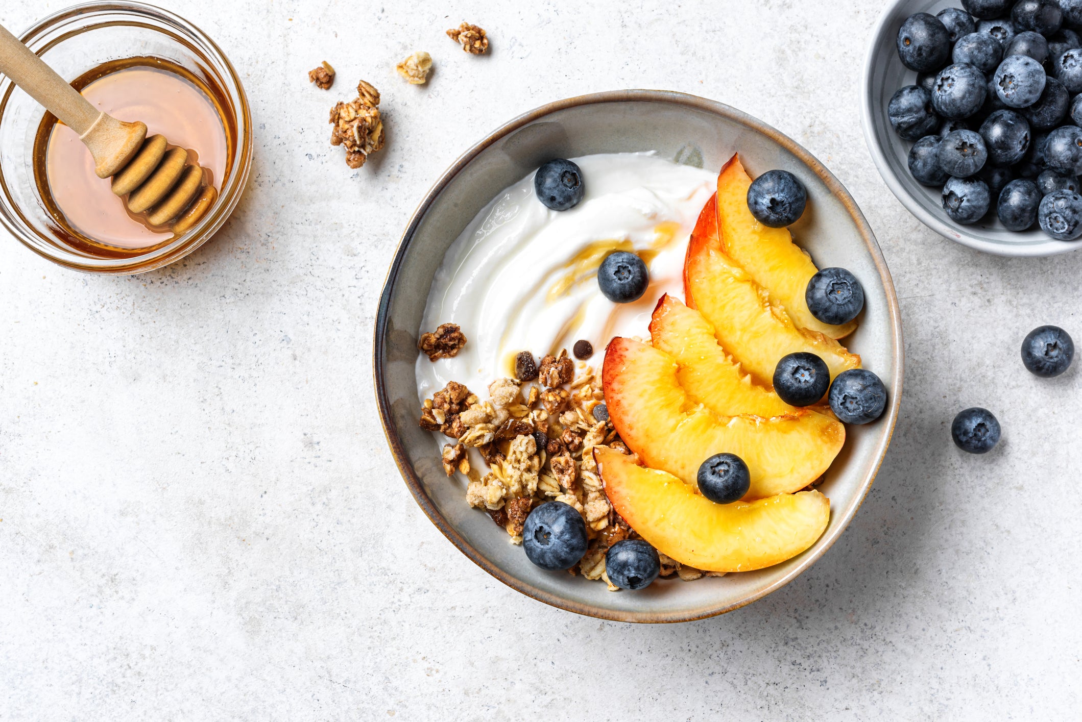 A simple swap: plain yoghurt with fruit and nuts avoids the sugar load of flavoured ‘healthy’ pots