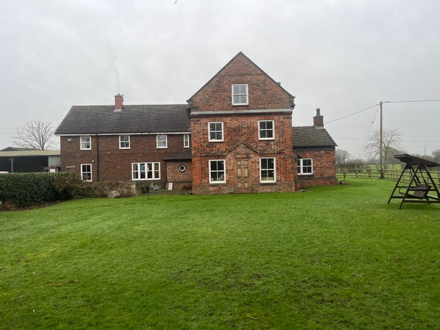 <p>Peter Oakes’ Park Farm near Middlewich in Cheshire, which could have an underground pipeline laid down through its land, not long after HS2 planned for a high-speed line across its fields</p>