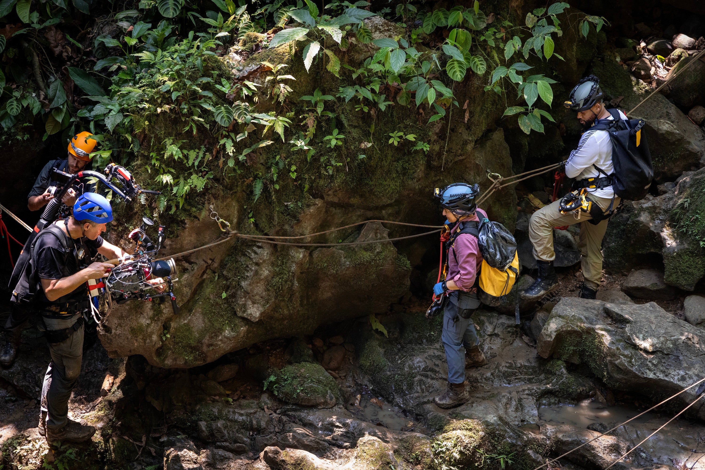 Carla Perez leads Will Smith as he prepares to descend 206 feet into La Cueva de los Tayos as they go to search for new life