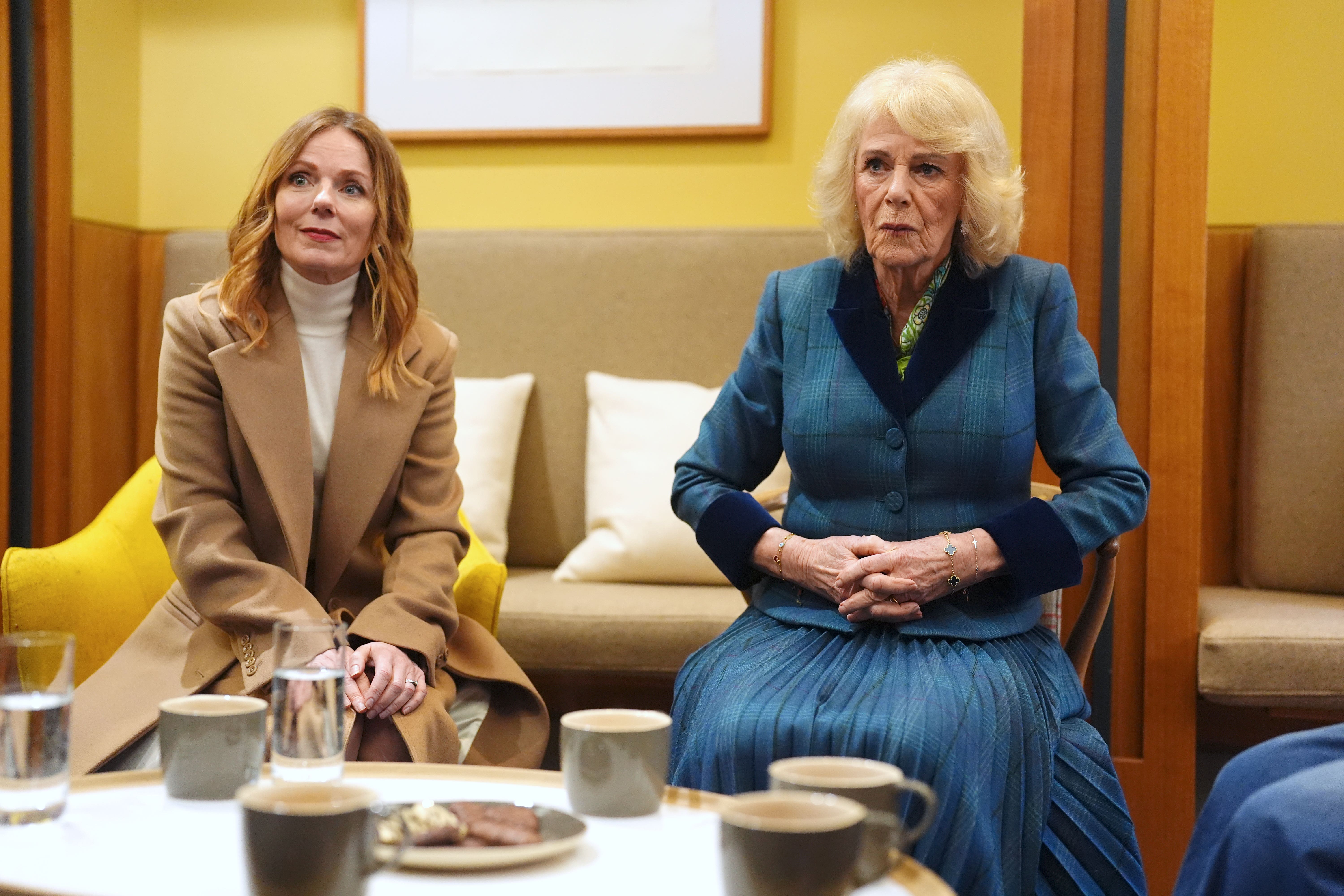 Queen Camilla and Geri Halliwell-Horner enjoyed a cup of tea during the visit (Jacob King/PA)