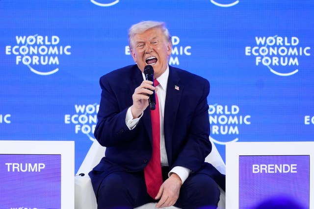 <p>US President Donald Trump speaks during the Annual Meeting of the World Economic Forum in Davos, Switzerland</p>