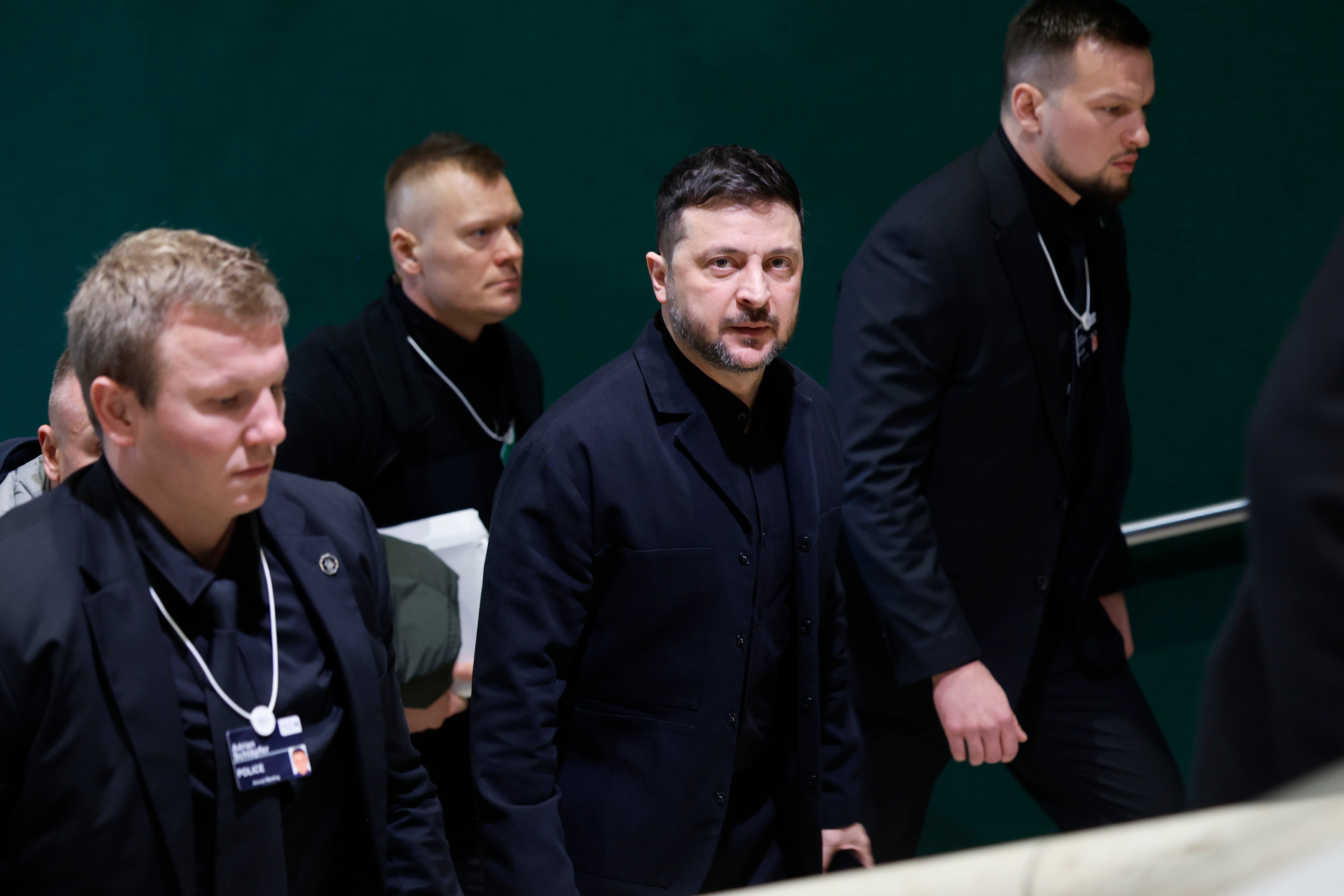 President of Ukraine Volodymyr Zelensky arrives prior to a planned meeting with US president Donald Trump on the sidelines of the World Economic Forum (WEF) on January 22
