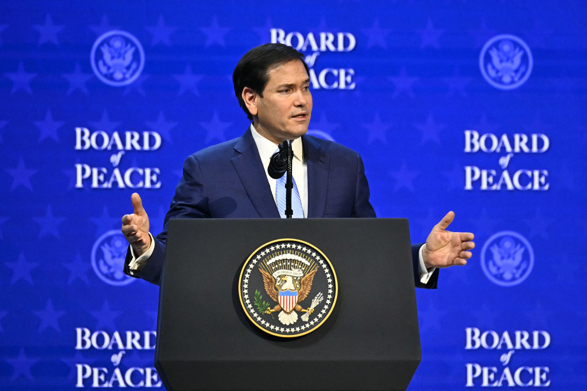 US Secretary of State Marco Rubio at the Board of Peace launch in Davos