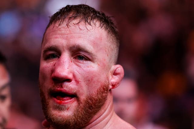 <p>Justin Gaethje after his 2024 knockout loss to Max Holloway</p>