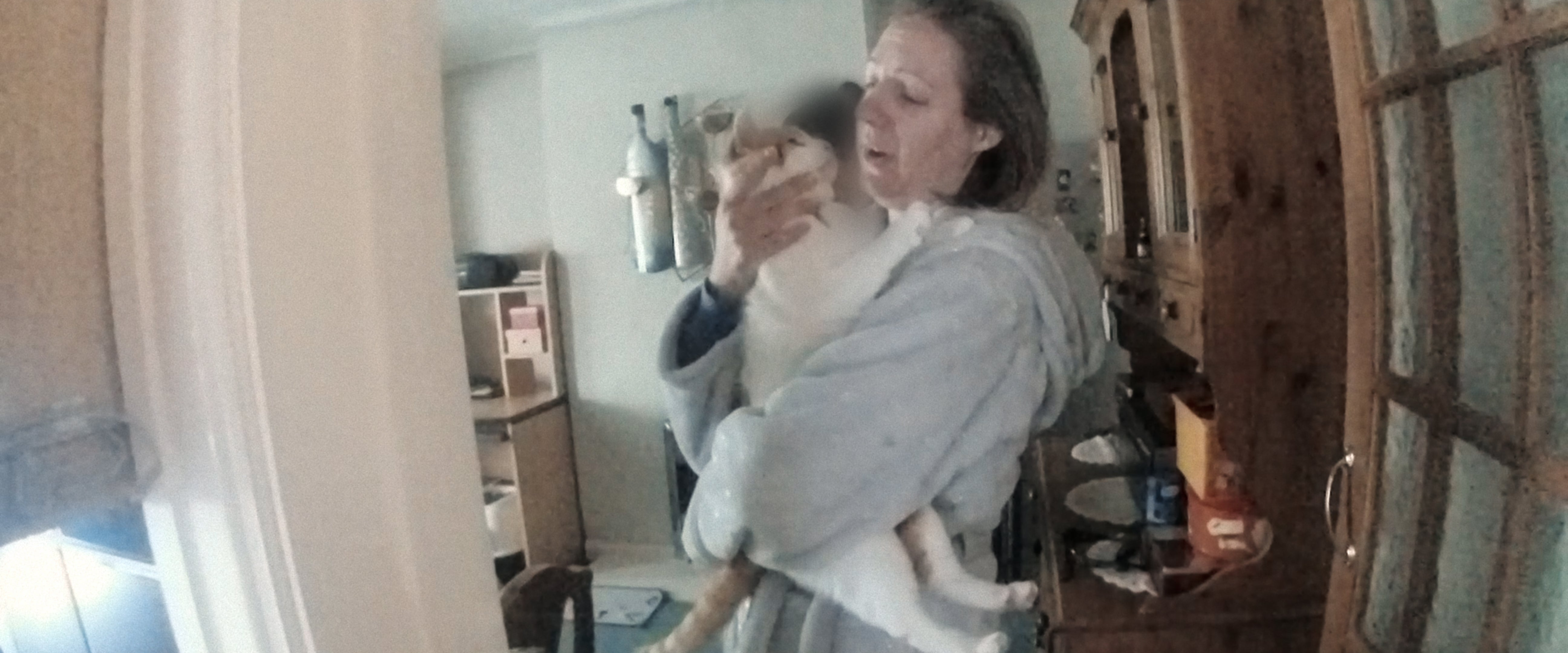 Police footage in the documentary of Letby hugging her cat before being taken into custody (Netflix)