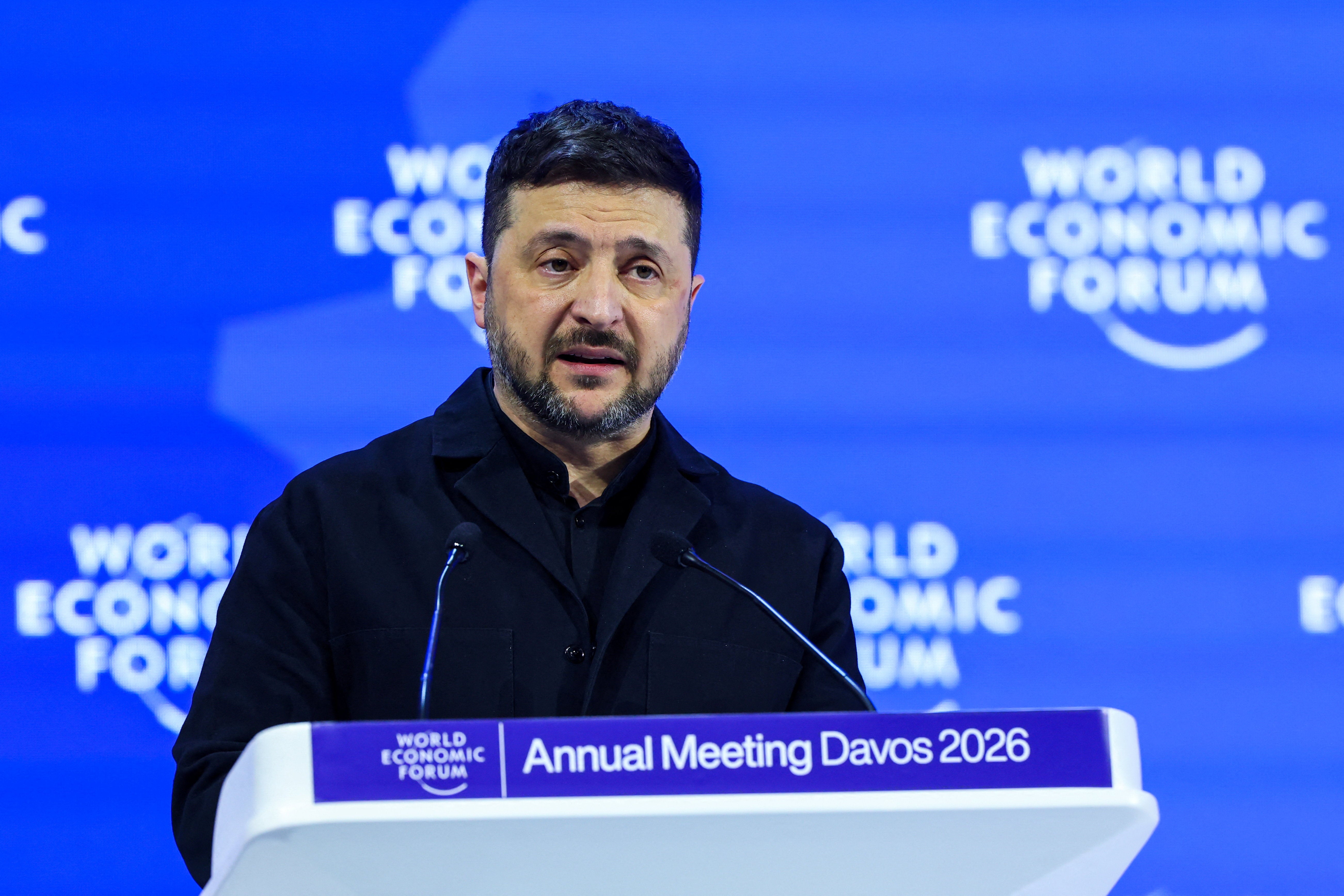 <p>Ukrainian president Zelensky speaks at Davos</p>