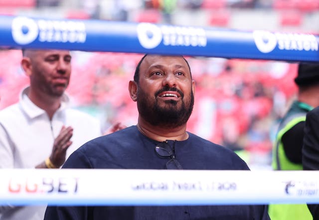 <p>Prince Naseem Hamed watches his son on the Usyk vs Dubois 2 card at Wembley in July 2025</p>