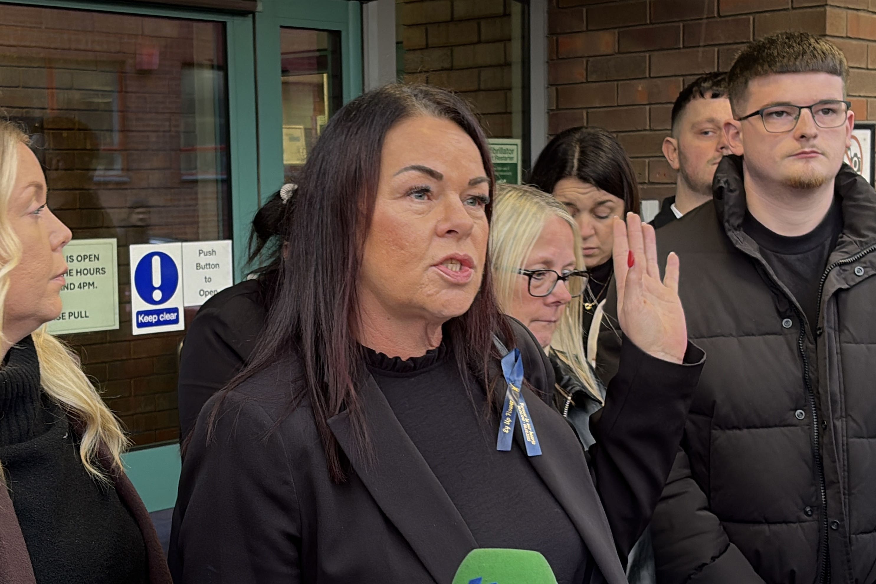 Angela Hector, the niece of Roger Leadbeater, speaks to the media outside Sheffield coroner’s court (Dave Higgens/PA)