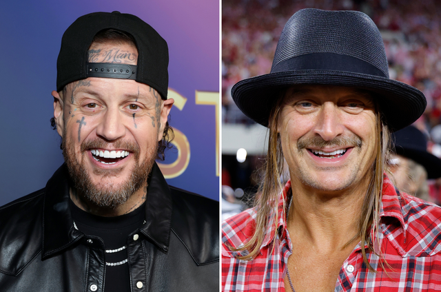 <p>Jelly Roll (left) has been named a headliner for Donald Trump-supporter Kid Rock's (right) 2026 Rock the Country music festival</p>