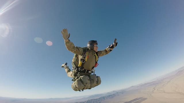 <p>Rob Bugden during a skydive</p>