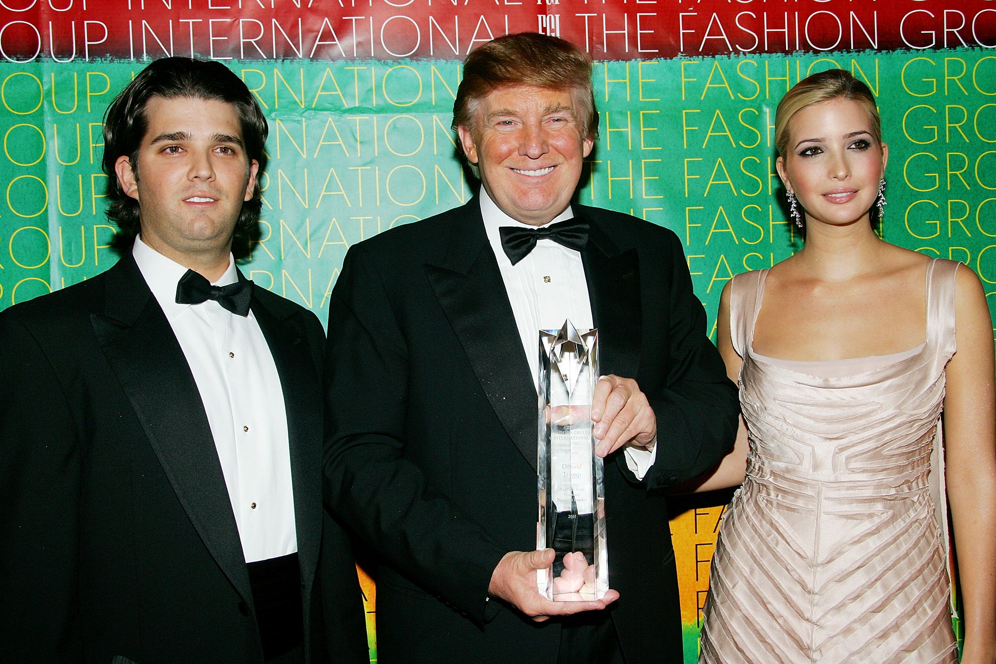 Donald Trump with his son, Donald Trump Jr, and Ivanka in 2005 in New York City.