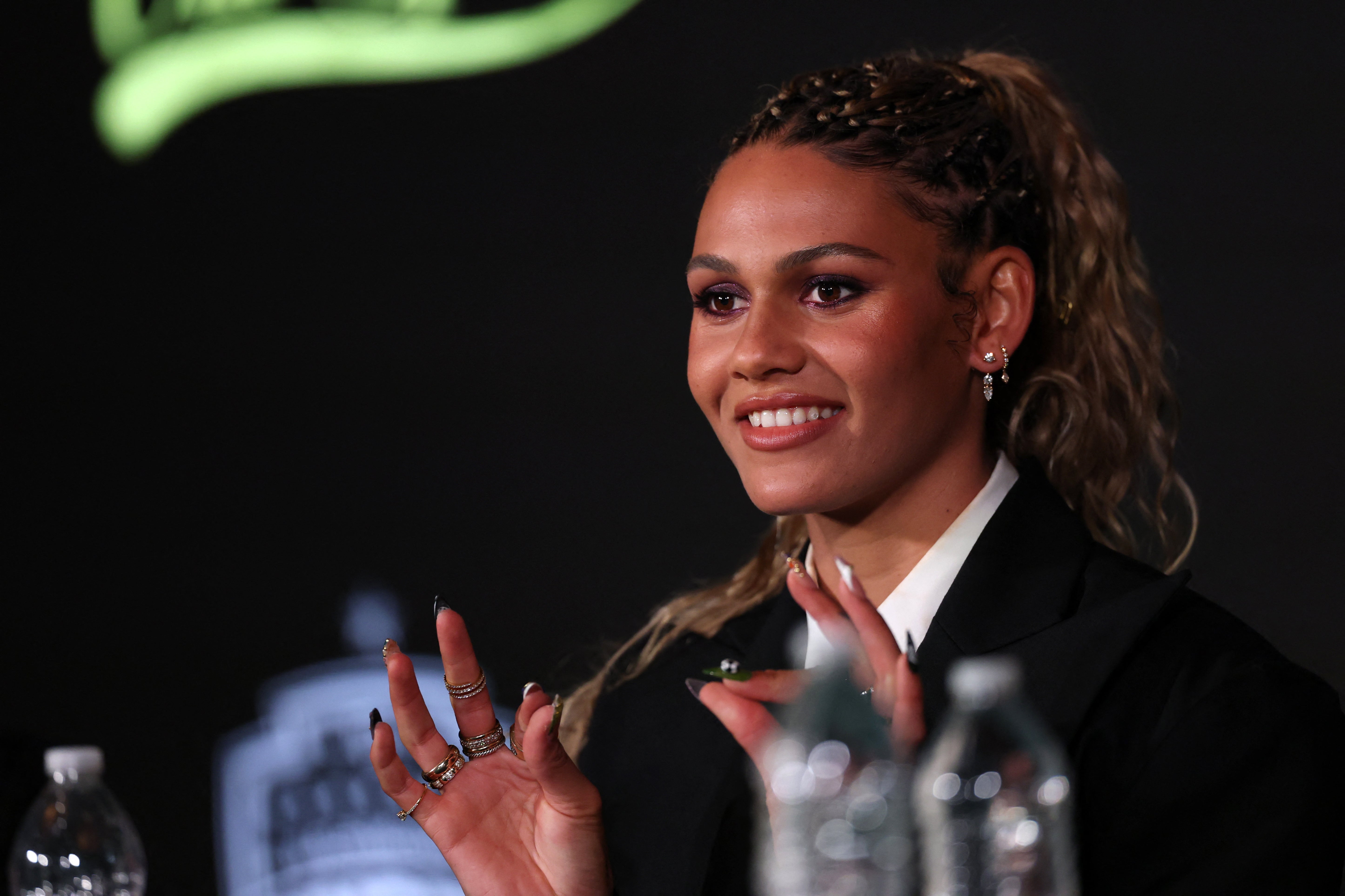 Trinity Rodman at a press conference following the announcement of her new contract