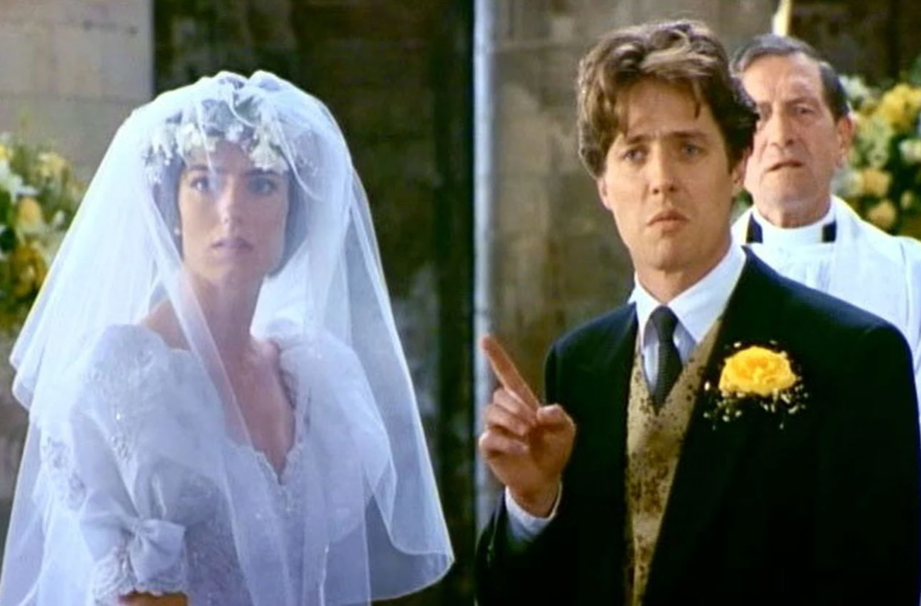 Unsure: Anna Chancellor and Hugh Grant in ‘Four Weddings and a Funeral’