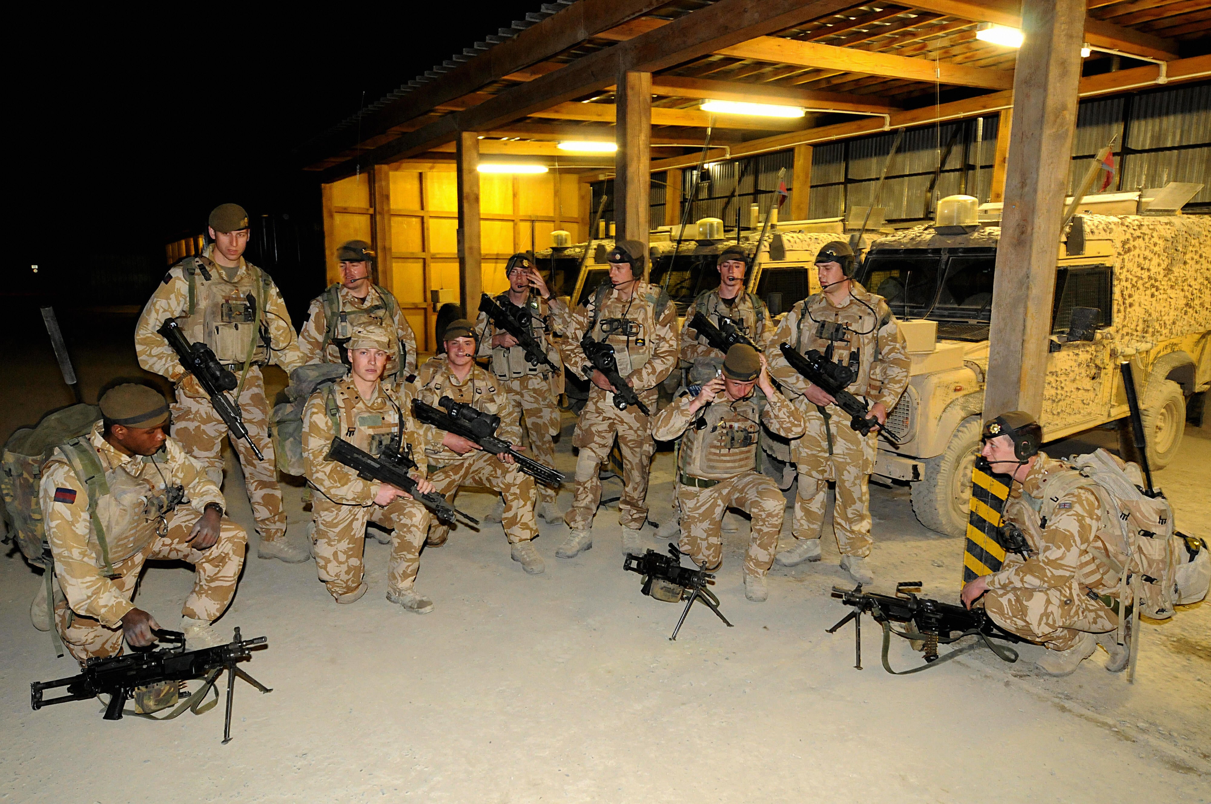 British soldiers with the Nato-led International Security Assistance Force (ISAF) pose prior to a night patrol in Kabul in 2008