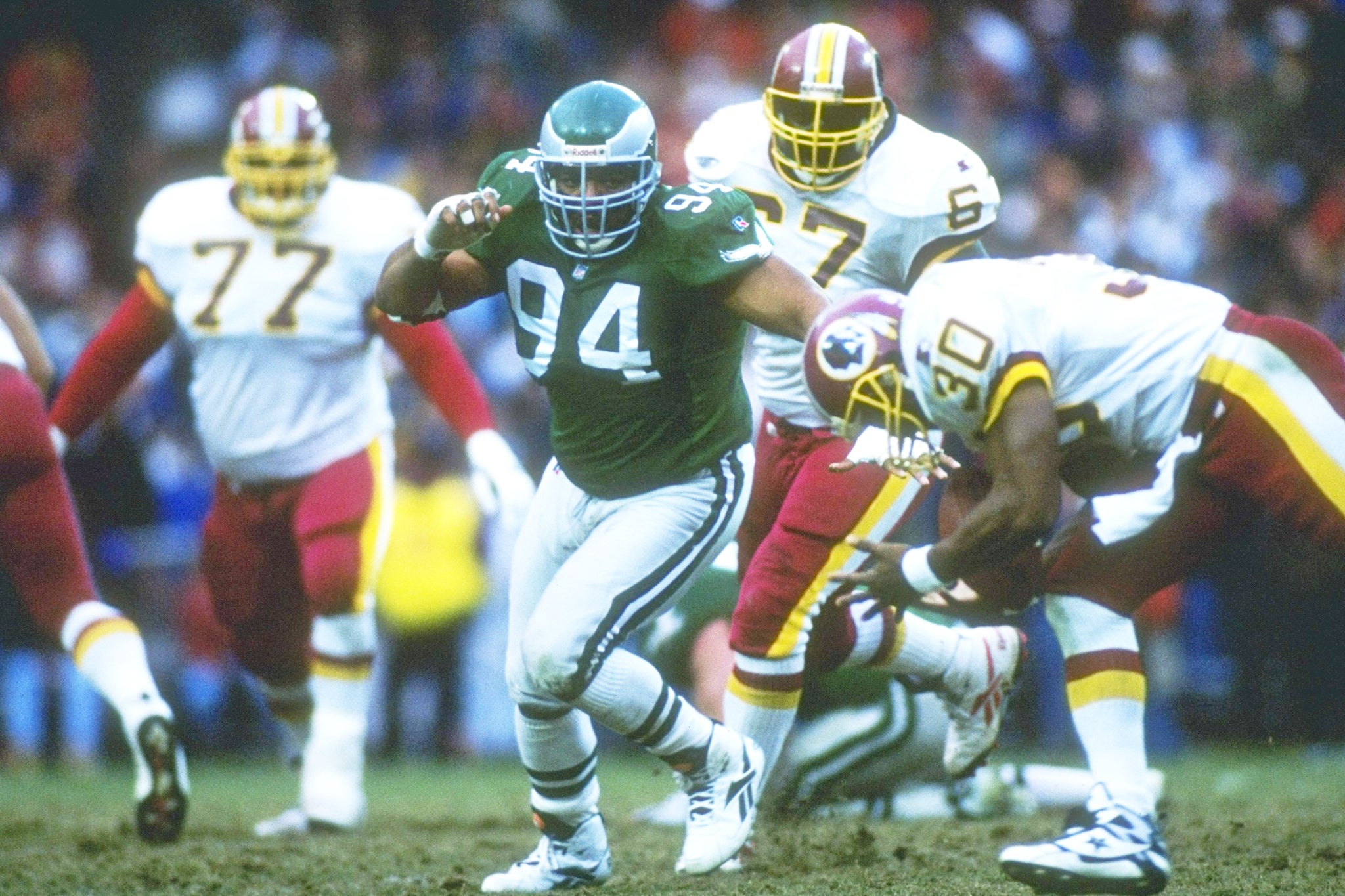 <p>Kevin Johnson, 55, who once played for the Philadelphia Eagles, was found dead on Wednesday at an encampment in the Willowbrook area </p>