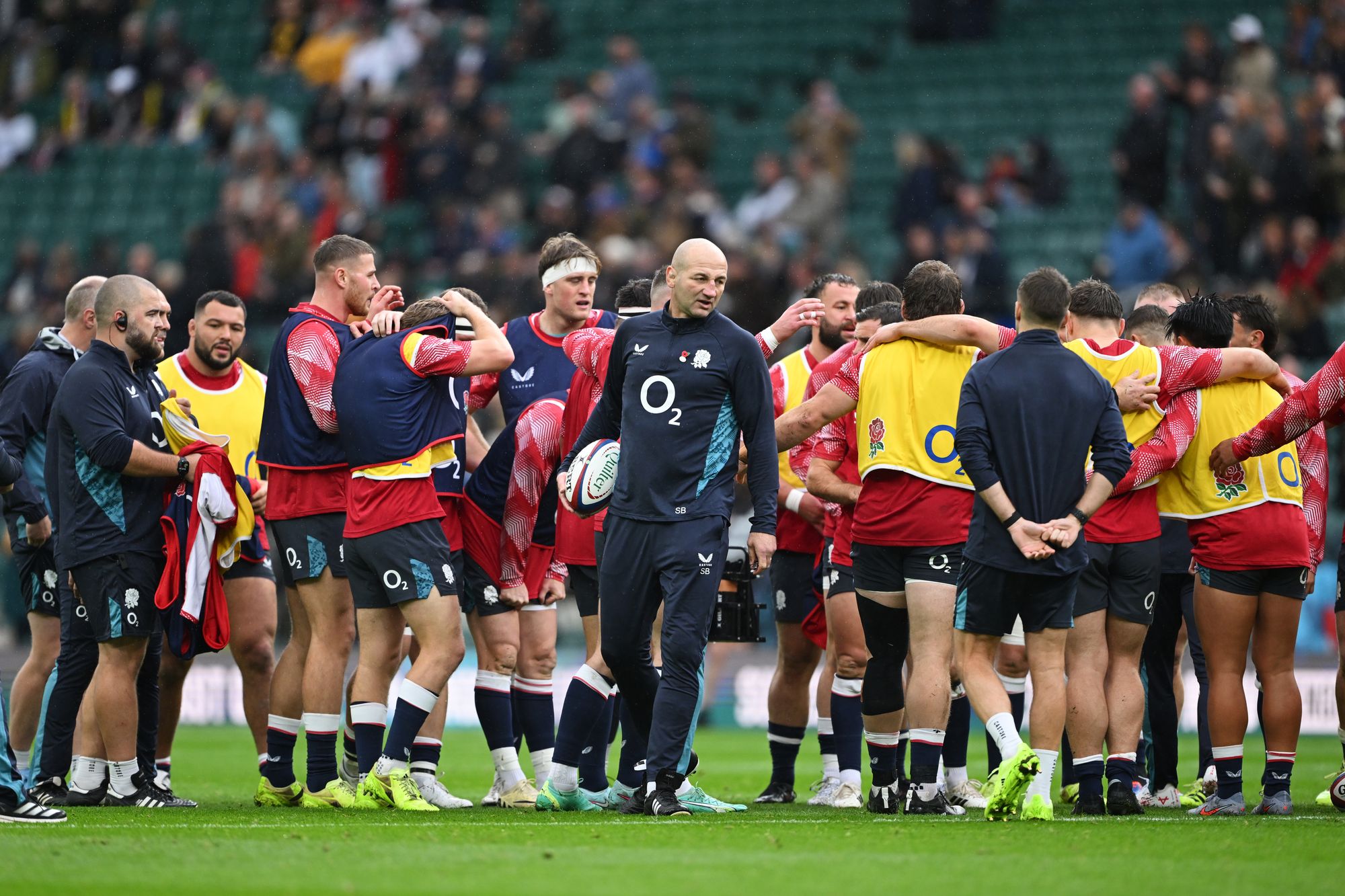 <p>Steve Borthwick with some of his squad before England’s match against Australia at Twickenham in November 2025</p>
