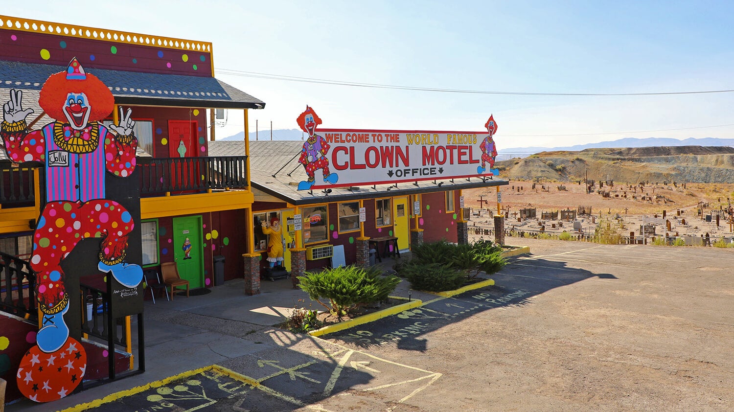 The Clown Motel is billed as America’s scariest motel. There are over 6,500 clown figurines in the lobby and it’s said to be haunted