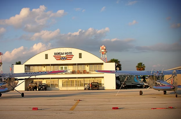 Hangar Hotel in Fredericksburg is designed to evoke the nostalgia of 1940s air travel
