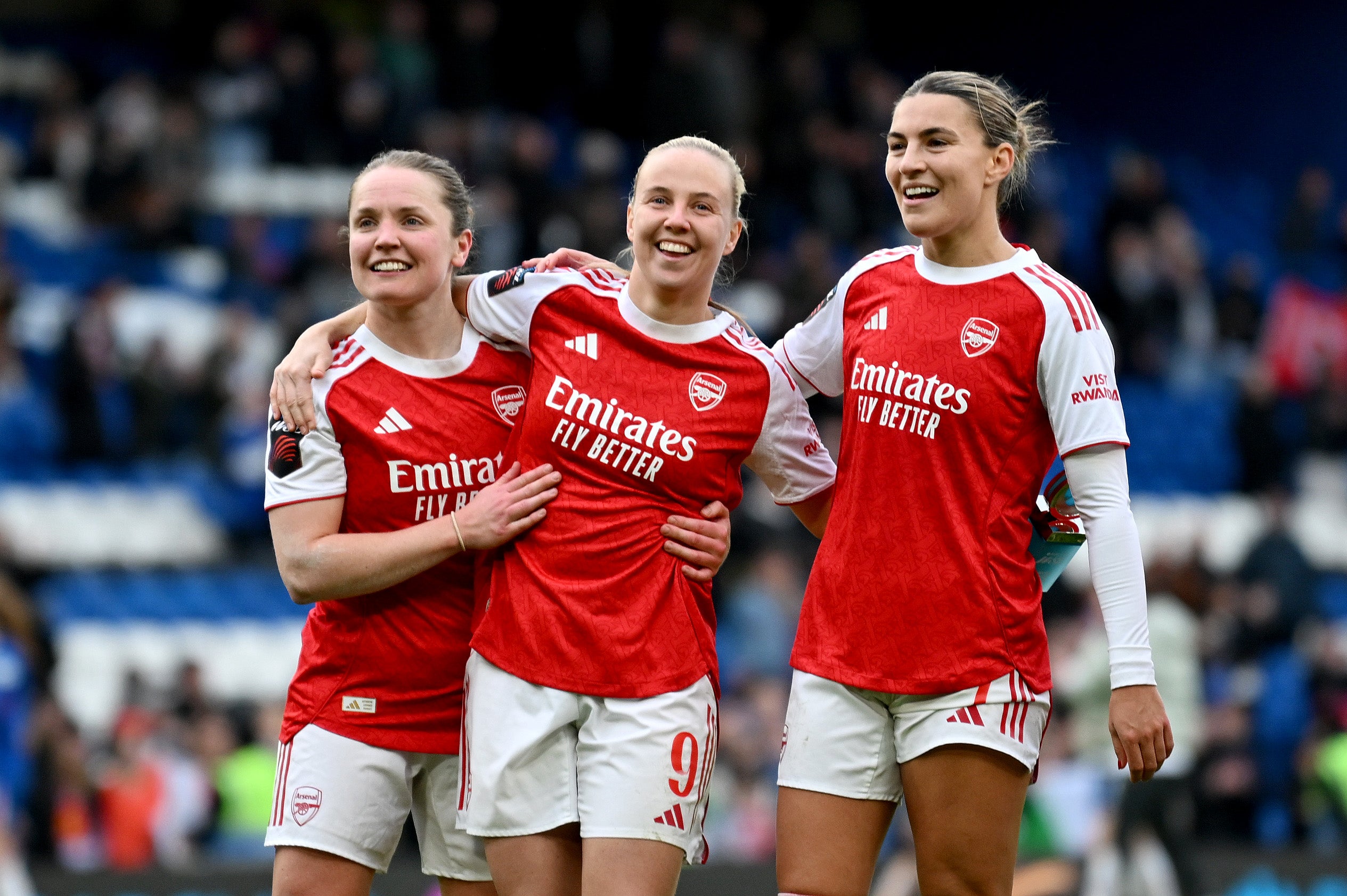 <p>Beth Mead (middle) scored one and created another in a huge win for the Gunners</p>