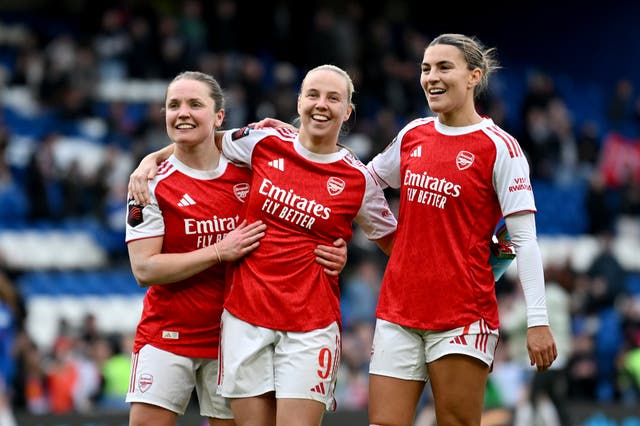 <p>Beth Mead (middle) scored one and created another in a huge win for the Gunners</p>