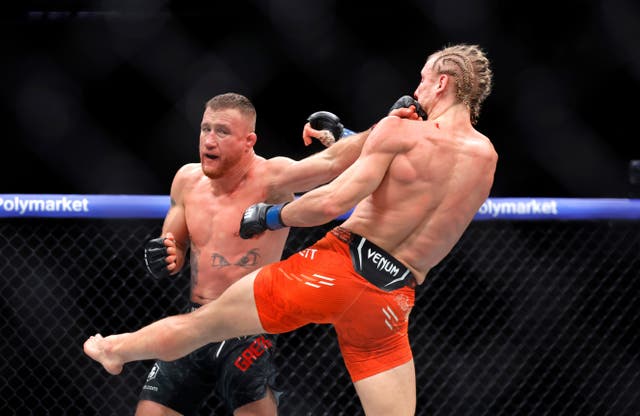 <p>Justin Gaethje (left) dismissed Paddy Pimblett’s kicking ability</p>