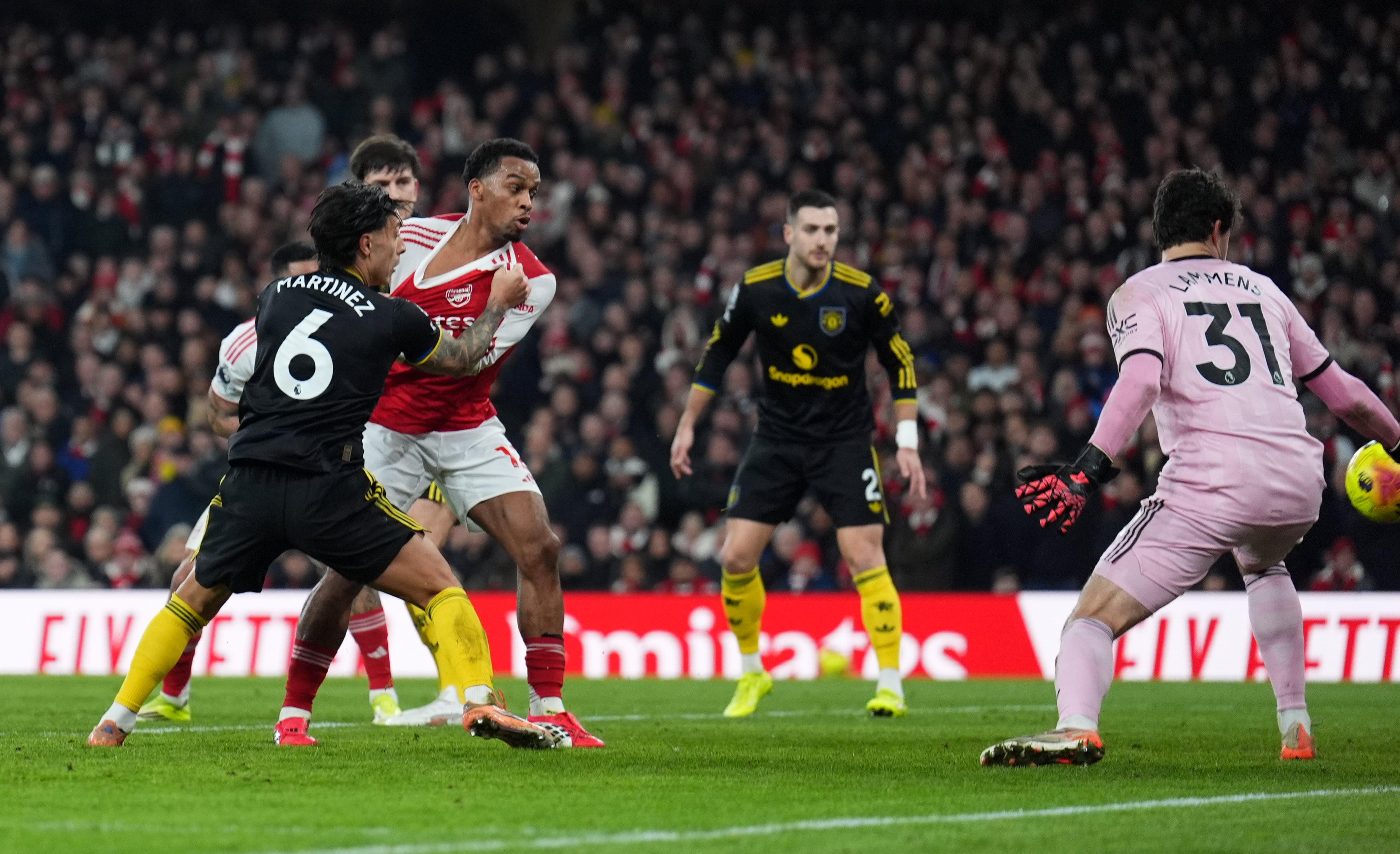 Arsenal's opening goal was a deflection off Lisandro Martinez's foot