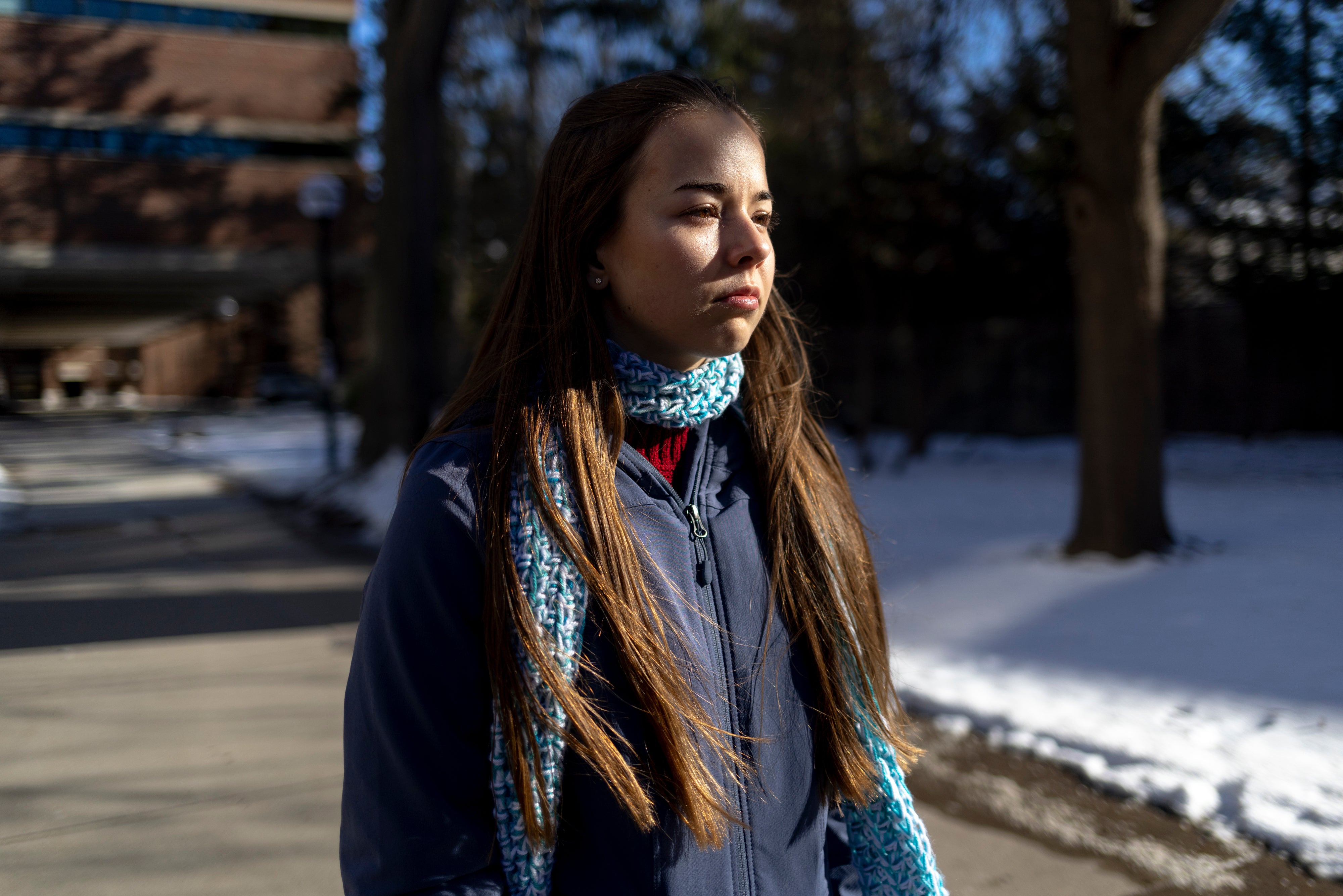 University of Michigan junior Allison Voto poses of a photo on the University of Michigan campus in Ann Arbor, Mich., Jan. 17, 2026. (AP Photo/Emily Elconin)