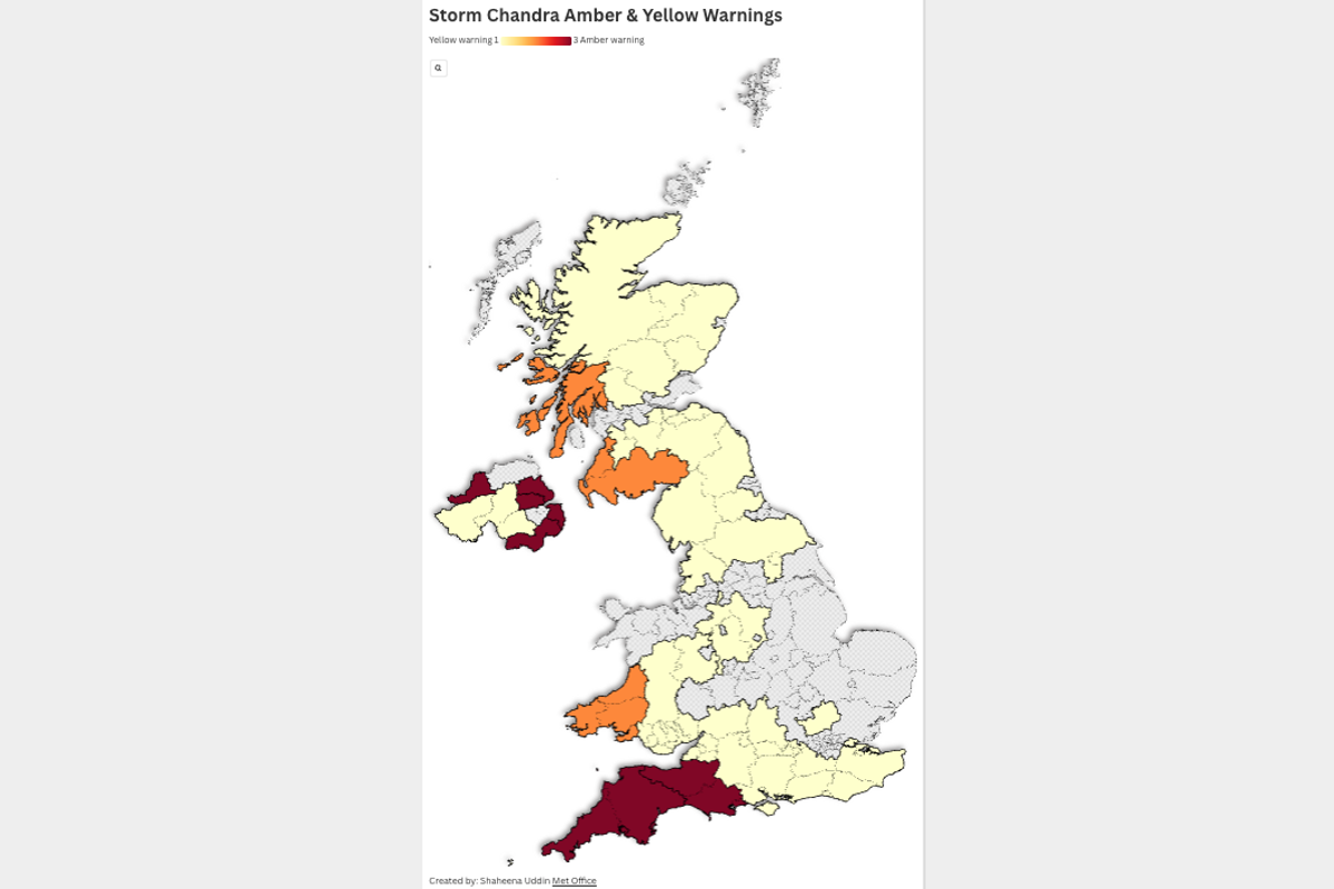 Storm Chandra map: Where snow, wind and heavy rain will batter Britain this week Storm Chandra map: Where snow, wind and heavy rain will batter Britain this week