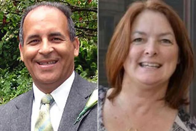 <p>Michael Anthony Leon (left) is charged with the 2015 murder of his wife, Brenda Joyce Leon (right). His arrest was announced last week</p>