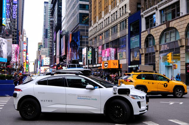 <p>A Waymo autonomous self-driving electric vehicle in Manhattan on December 13, 2025. Self-driving taxis have not been implemented in New York City but former mayor Eric Adams did allow for a limited testing program</p>