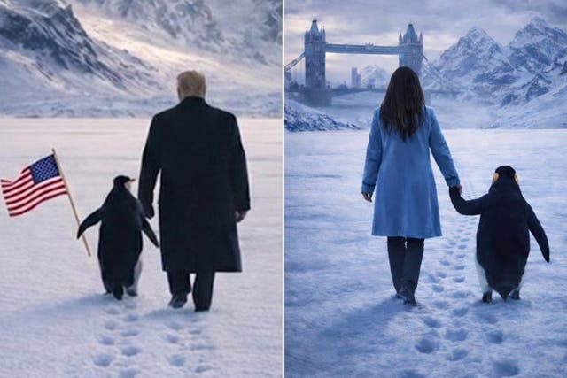 <p>US President Donald Trump AI-generated image, left, was recreated by Reform UK’s candidate for the London mayoralty, Laila Cunningham</p>