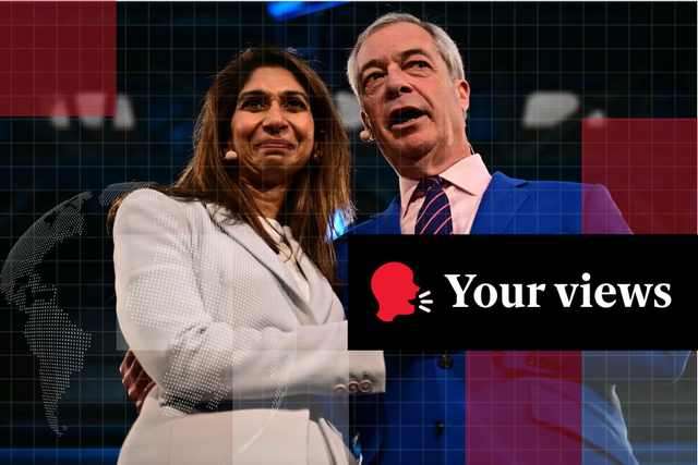 <p>Suella Braverman told the crowd that Nigel Farage was the only man in UK politics who has been ‘courageously consistent’
</p>