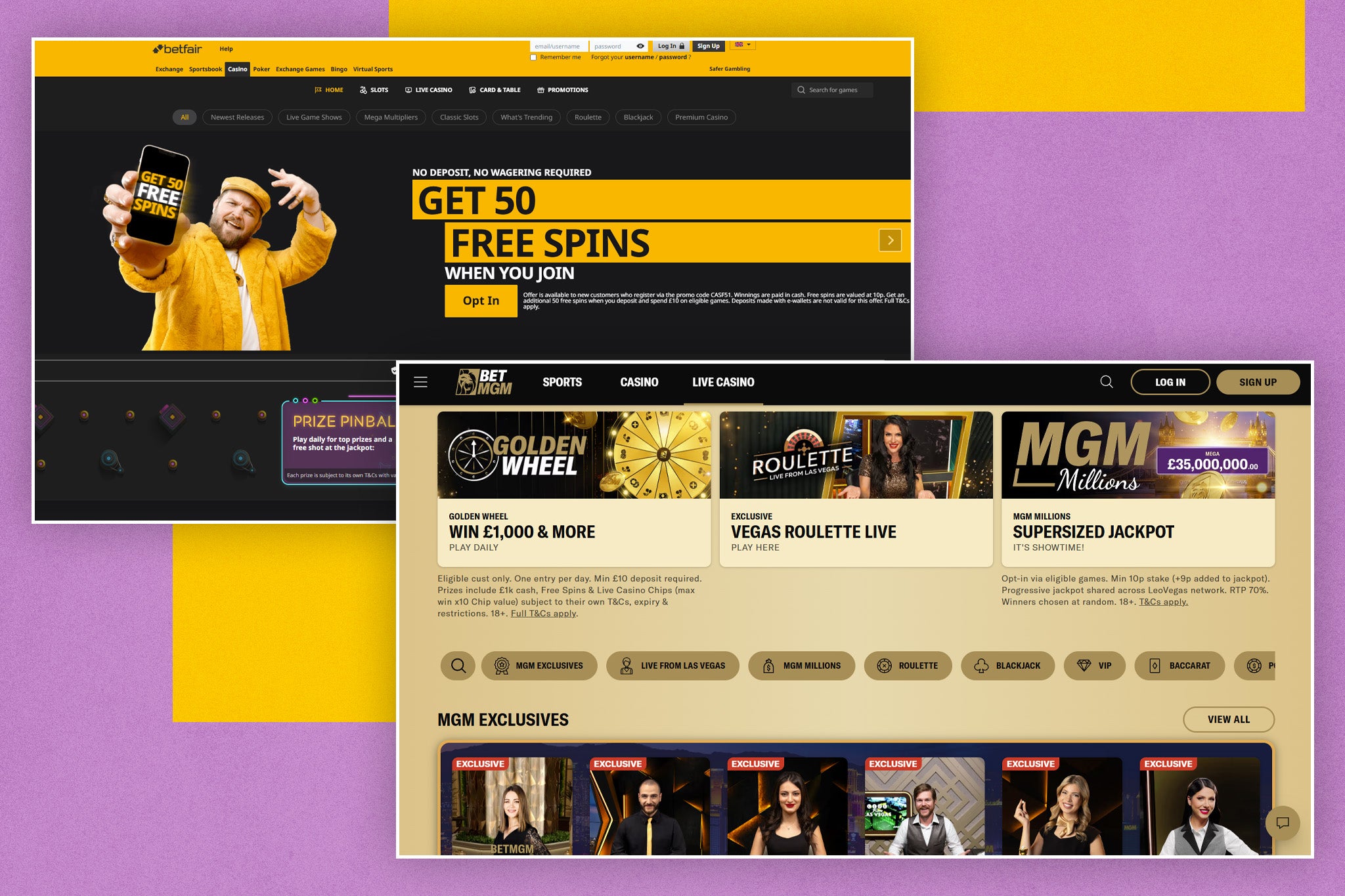 Interfaz de la app móvil de Betfair Casino mostrando juegos y opciones