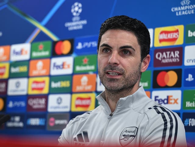 <p>Mikel Arteta speaks in his pre-match press conference ahead of Arsenal’s Champions League clash on Wednesday</p>