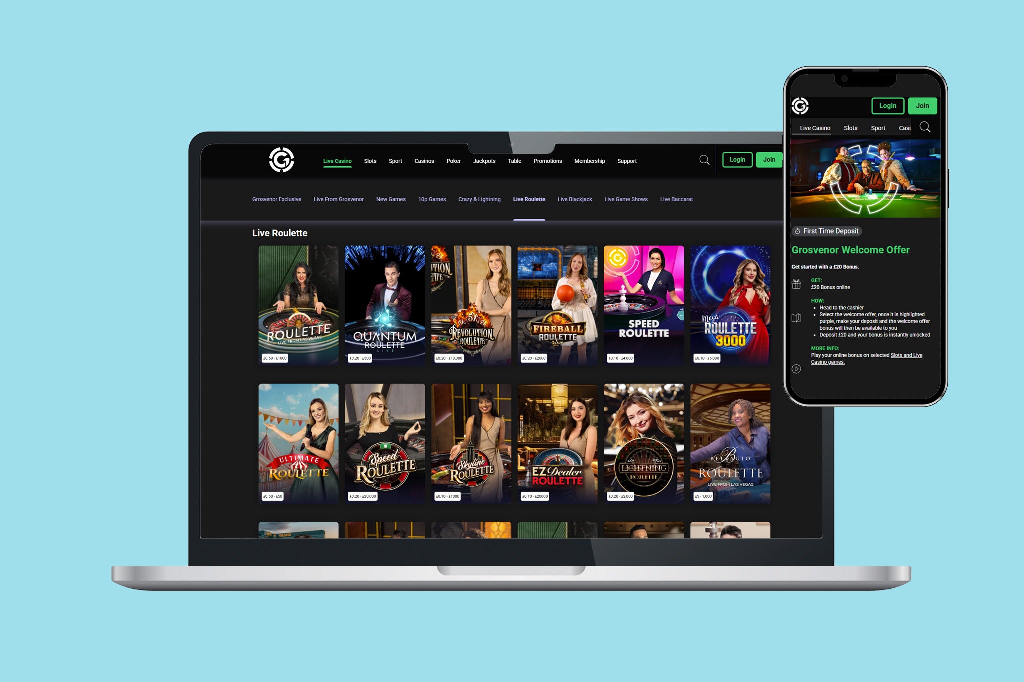 Grosvenor offer the unique feature of live streams from their most famous land-based casinos